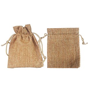 Kit com 10 Saquinhos de Juta 7x9 cm Cor Dourado com Cordão para Fechamento