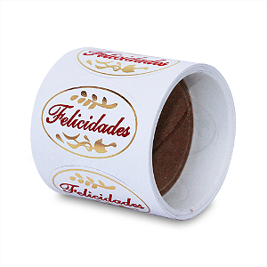 Rolo com 100 Etiquetas Lacre Para Presente Tema Felicidades
