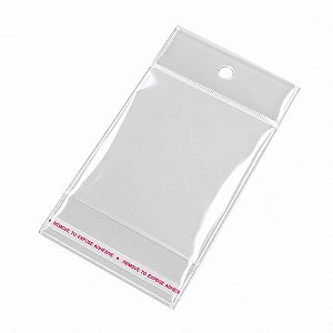 Saco Plastico Adesivado COM Solapa, 7x10+3 cm. Pacote com 100 unidades