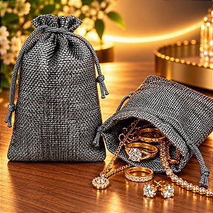 Kit com 10 Saquinhos de Juta 12x17 cm Cor Cinza com Cordão