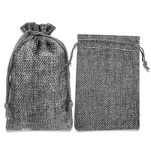 Kit com 10 Saquinhos de Juta 10x15 cm Cor Cinza com Cordão para Fechamento