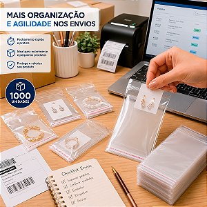 1000 Unidades saco Plástico Adesivado SEM Solapa 7x12+3 cm
