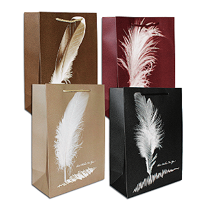 Sacola de Papel para Presente, 44x31x12cm pacote c/ 12 unid. Penas - ED1063