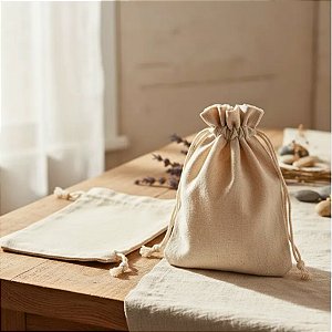 10 Sacos de algodão Cru 8x10 cm com cordão para fechamento
