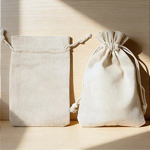 10 Sacos de algodão Cru 10x15 cm com cordão para fechamento