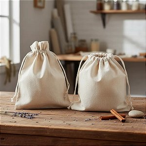 10 Sacos de algodão Cru 14x20 cm com cordão para fechamento