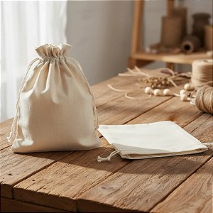 10 Sacos de algodão Cru 16x22cm com cordão para fechamento