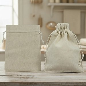10 Sacos de algodão Cru 20x30cm com cordão para fechamento