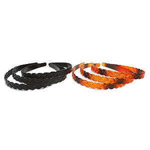 Kit com 12 Tiaras de cabelo de Plástico Preto e Marrom