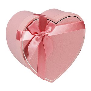Kit 3 Caixas Para Presente Formato Coração Rosa com Laço