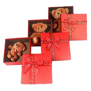 Kit com 3 Caixas De Presente Vermelha Com Laço decorativo