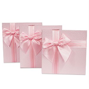 Kit com 3 Caixas De Presente Cor Rosa Resistentes 3 Medidas