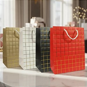 12 Sacolas de papel Sortido de Luxo Quadriculada 26x32x10cm