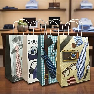 12 Sacolas de Papel Sortido para Presente 15x8x21cm