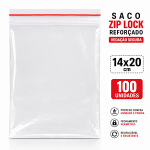 Saco Zip Lock 14x20 cm 100 unidades Transparente