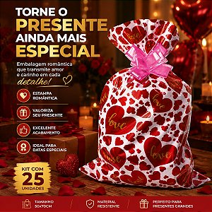 25 Unidades de Saco Presente Tamanho 50x70 Tema Romantico