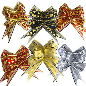 Kit 50 Laço Fácil de Organza com Poliester Coração 30mm x 47cm