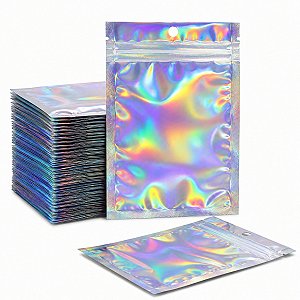 Saco Zip Lock Holográfico 10x15cm Hermético Kit 100 Unidades