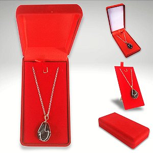 Caixa de Veludo Para Colar com Expositor Modelo Vermelho Retangular