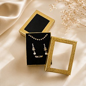Kit com 12 Caixinhas para Conjunto com Visor 7x9 cm Dourado