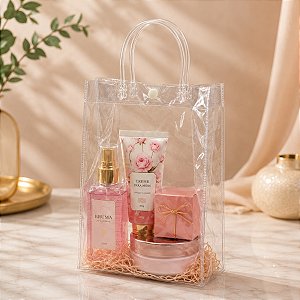 Kit 12 Sacolas Plasticas Transparentes com alça 17x23x7 cm