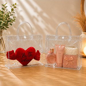 Kit 12 Sacolas Plasticas Transparentes com alça 25x20x8 cm