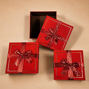Kit 3 Caixas Presente Quadradas com Laço Decorativo Vermelho