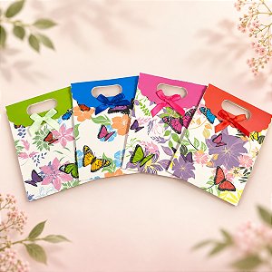 12 Sacolas de Papel 12x6x16cm Flores Sortido com velcro