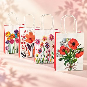 12 Sacolas de Papel Para Presente 15x8x21cm Jardim Sortido