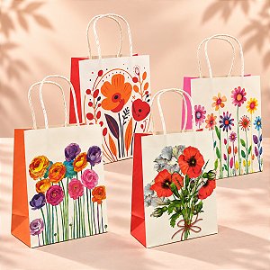 12 Sacolas de Papel Para Presente 18x9x25cm Jardim Sortido