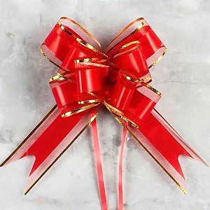 50 Laços Fácil 30mm Organza com Poliéster e Filete Dourado