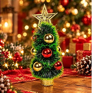 Árvore de Natal Decorada Tam 30cm de Mesa com Enfeites
