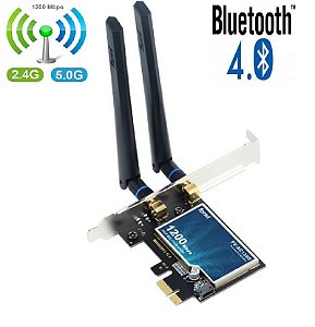 Placa de Rede WiFi Intel 1200 Mbps Dual Band (2.4/5.8 GHz) Pci-Ex com Bluetooth