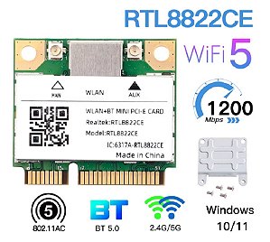 Placa de Rede WiFi Realtek RTL8822 Dual Band (2.4/5 Ghz) com Bluetooth para Notebooks