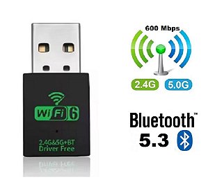 Adaptador Wifi USB Dual Band 600 Mbps (2.4/5 Ghz) com Bluetooth