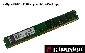 Memória Kingston 4 Gigas DDR3 1333 Mhz para PCs e Desktops