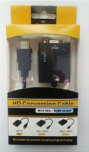 Cabo Adaptador Conversor de Vídeo HDMI para VGA