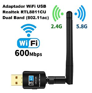 Adaptador WiFi USB Realtek 600 Mbps Dual Band (2.4/5 GHz) para Pcs e Notebooks