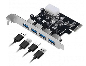 Placa Expansora USB 3.0 Pci-Ex x1 com 4 Portas para PCs