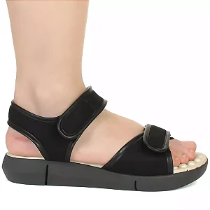 Sandália Feminina Velcro Ortopédica Macia Ultra conforto Massageadora Confortável Preta