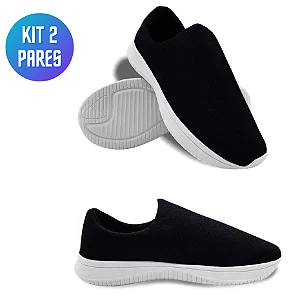 Kit 2 Tênis Feminino Meia Calce Fácil Slip On Leve Flexível Confortável Caminhada Academia Casual