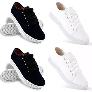 Kit 2 Pares Tênis Feminino Casual Confortável Slip On Branco Preto Liso
