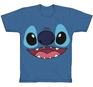 Camiseta Stitch Rosto Azul