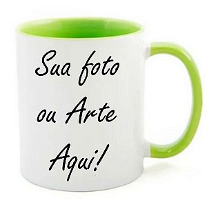 Caneca Porcelana Branca Alça e Interior Colorido Personalizada