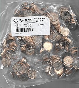 Pacotão 10 Saches 2021 Moedas R$ 0,25 Centavos de Real