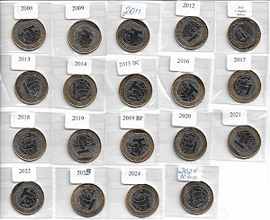 19 moedas de 1 Real com datas entre 2008 a 2024 Todas FC
