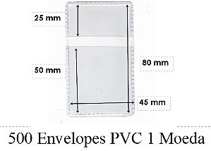 500 Envelopes PVC 1 Moeda 8 x 4.5 Cm
