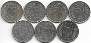Suíça Cubro Níquel 7 Moedas 5 FR Lt 3967