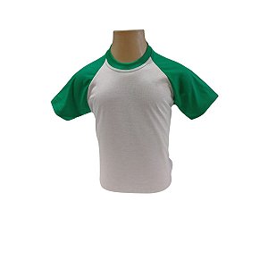 CAMISETA INFANTIL RAGLAN MESCLA MANGA VERDE 100% POLIÉSTER-LINHA SUPREME/ANTI-PILLING