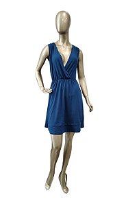 VESTIDO DECOTE V VISCOLYCRA AZUL PETROLÉO - 93% VISCOSE 07% ELASTANO
